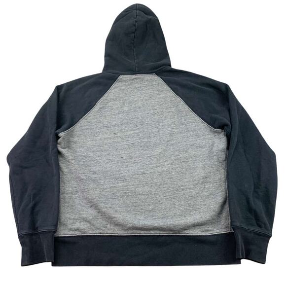 J Crew Vintage Fleece Hoodie Men M Cotton Raglan Pullover V Insert Gray Black - Picture 2 of 8